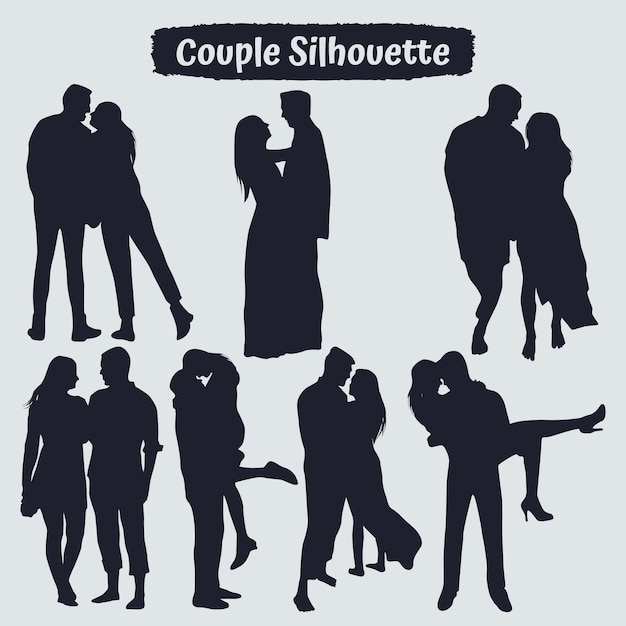 Colección de siluetas de pareja romántica en diferentes poses