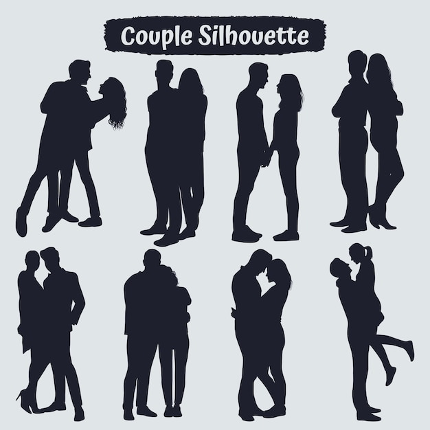 Colección de siluetas de pareja romántica en diferentes poses