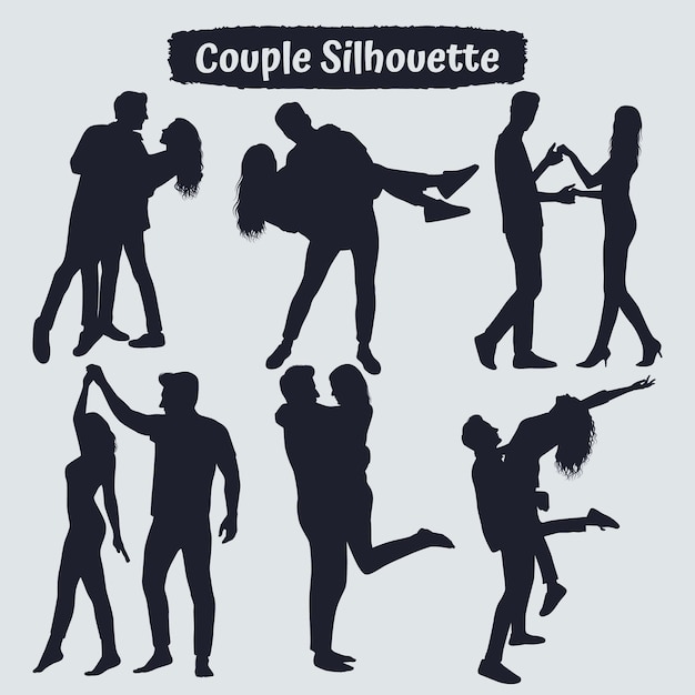 Vector colección de siluetas de pareja romántica en diferentes poses