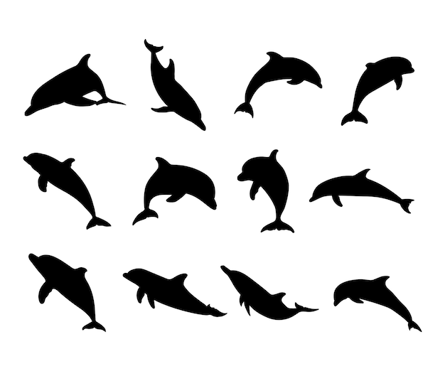Colección de siluetas de peces delfín conjunto diseño simple