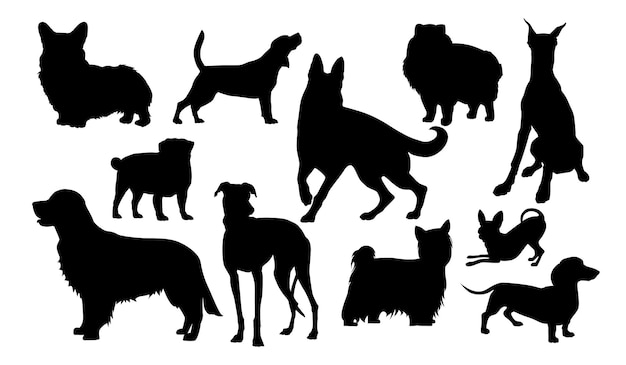 Colección de siluetas de perros vectoriales