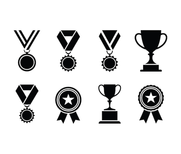 Colección de siluetas de premios, trofeos, medallas y insignias