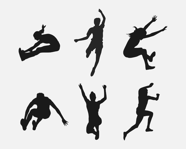 colección de siluetas de salto triple conjunto de diferentes acciones posa ilustración vectorial