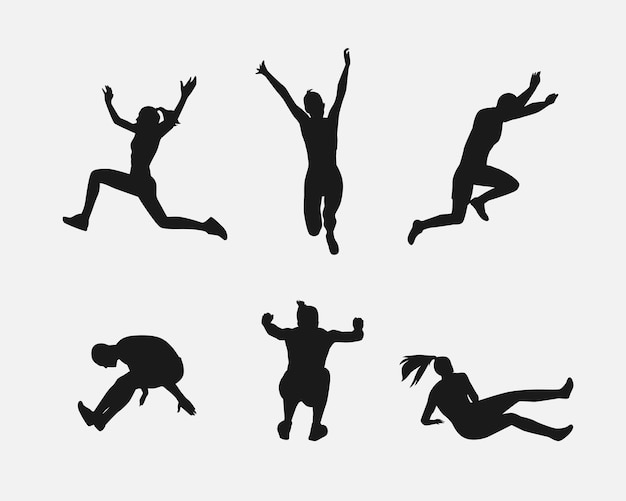 colección de siluetas de salto triple conjunto de diferentes acciones posa ilustración vectorial