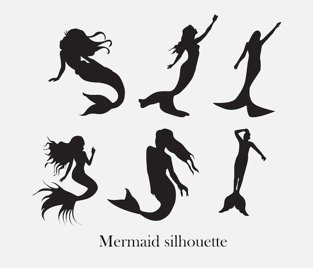Colección de siluetas de sirenas vectoriales aisladas sobre un fondo blanco