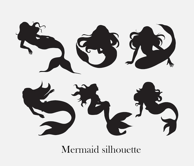 Colección de siluetas de sirenas vectoriales aisladas sobre un fondo blanco