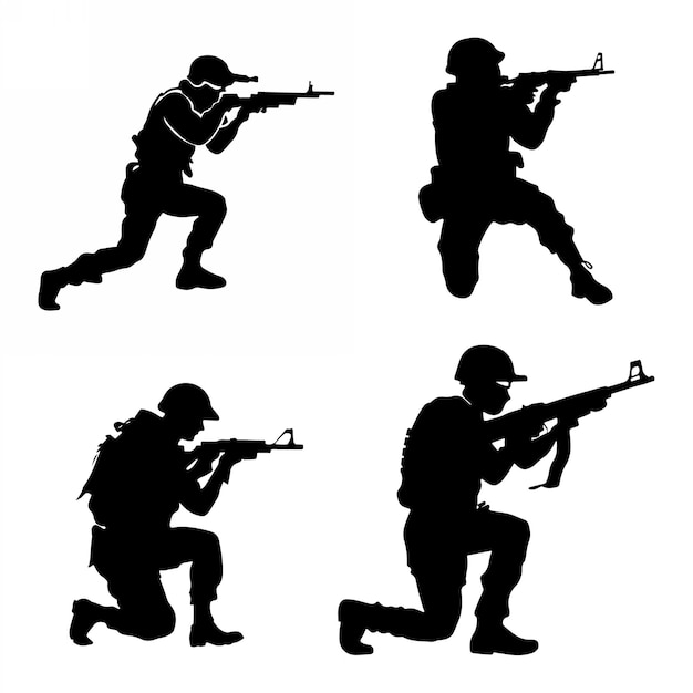 Colección de siluetas de soldados y fuerzas del ejército para el Día de los Veteranos Conjunto de iconos de soldados del ejército Vendido en negro