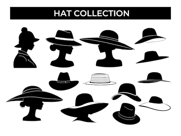 Vector colección de siluetas de sombreros sobre un fondo blanco