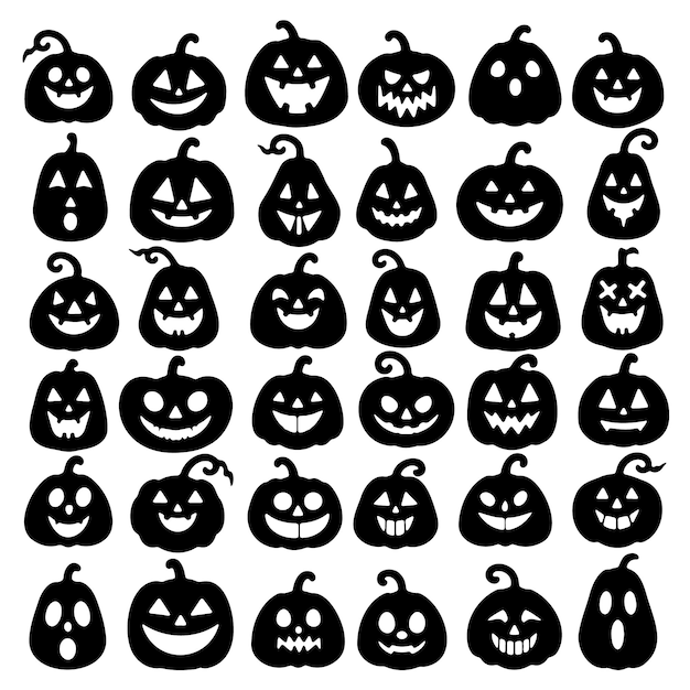 Colección de siluetas talladas de calabazas de Halloween
