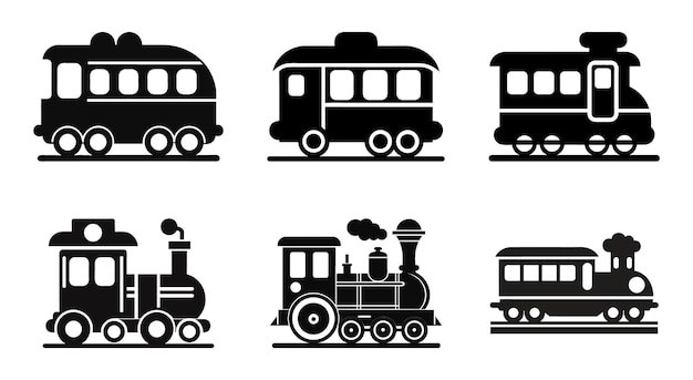 Colección de siluetas de trenes negros para el transporte o conceptos de juguetes