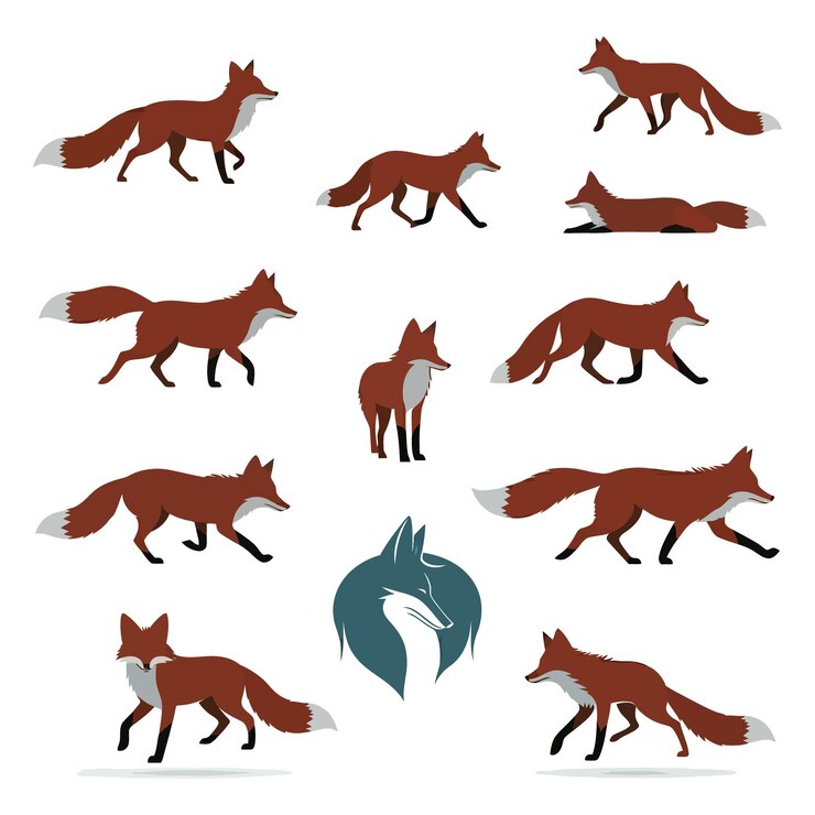 Una colección de siluetas Vector salvaje plano más animales del bosque