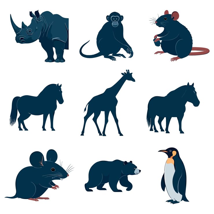 Una colección de siluetas Vector salvaje plano más animales del bosque