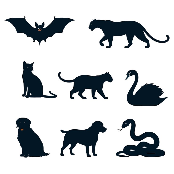 Una colección de siluetas Vector salvaje plano más animales del bosque