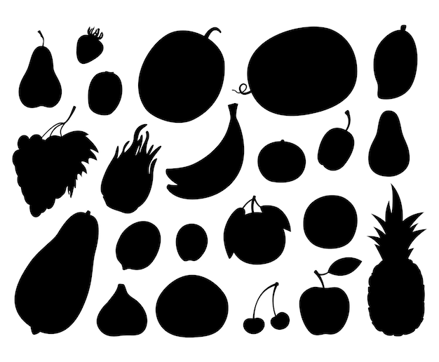 Colección de siluetas de vectores aislados de forma de frutas