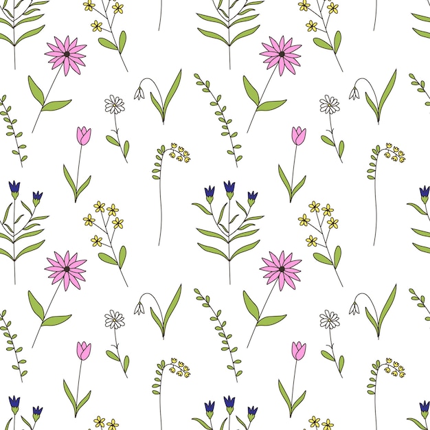 Colección de siluetas vectoriales Conjunto de hierbas de flores de campo Elemento de patrones sin fisuras Diseño de papel Elemento de impresión EPS