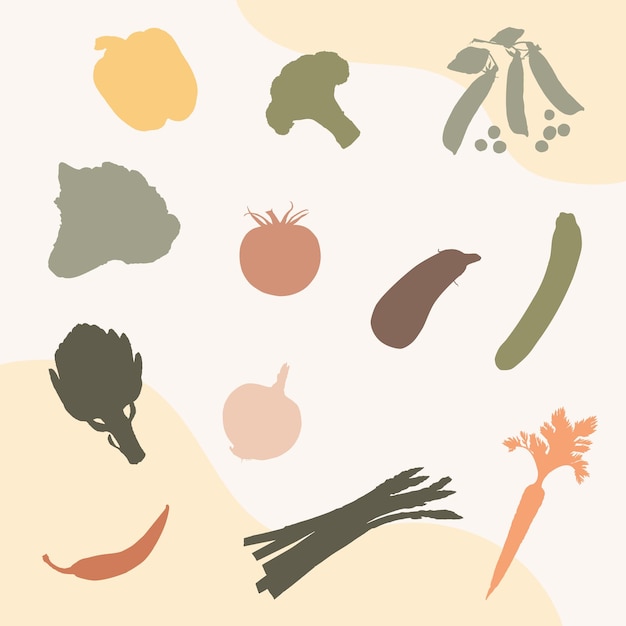 Vector colección de siluetas de verduras