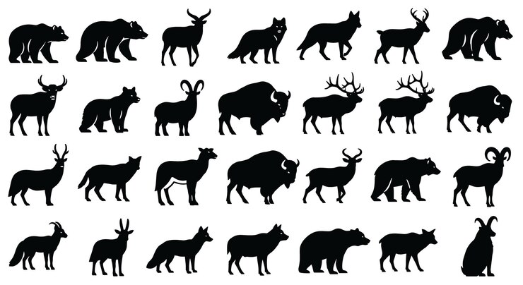 Colección de siluetas de vida silvestre osos ciervos lobos y más