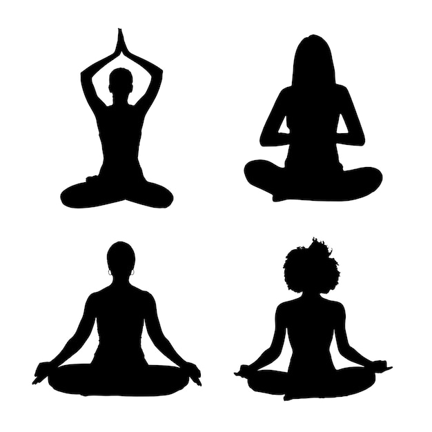 Vector colección de siluetas de yoga aislado negro sobre fondo blanco ilustración vectorial