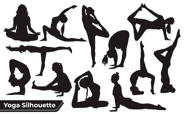 Colección de siluetas de Yoga en diferentes poses