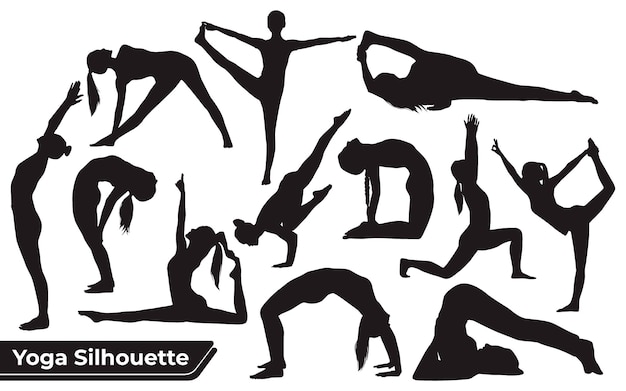 Colección de siluetas de yoga en diferentes poses