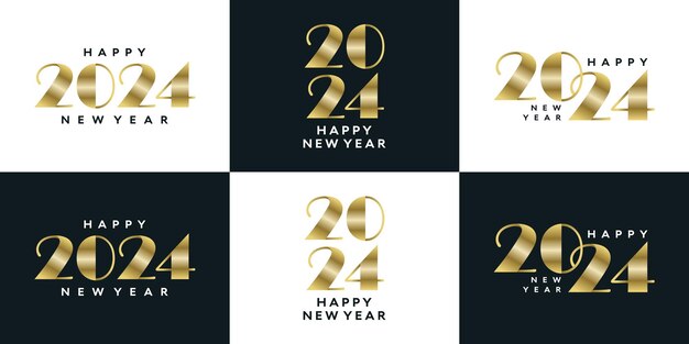 Colección de símbolo de texto del logotipo de año nuevo 2024 para volante de calendario y plantilla de diseño de banner