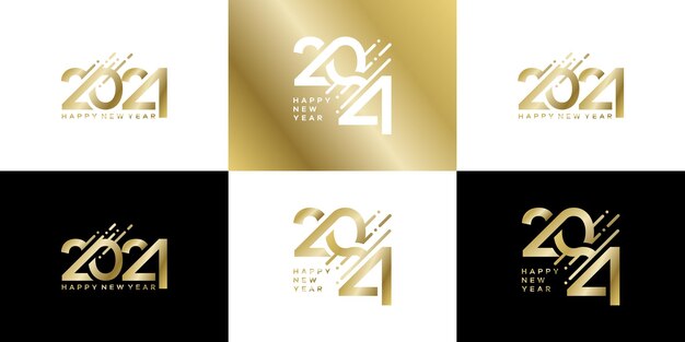 Colección de símbolo de texto del logotipo de año nuevo 2024 para volante de calendario y plantilla de diseño de banner