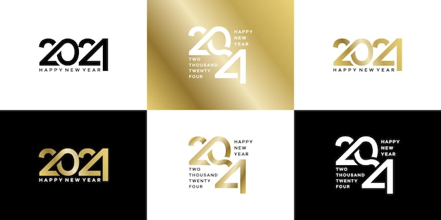 Colección de símbolo de texto del logotipo de año nuevo 2024 para volante de calendario y plantilla de diseño de banner