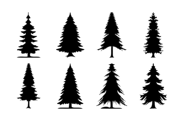 Colección de símbolos de conjunto de iconos de logotipo de silueta de árbol de pino