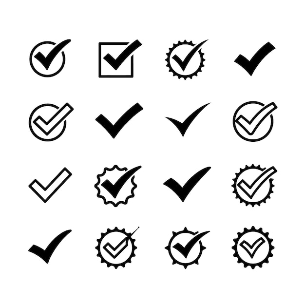 Colección de símbolos e íconos de marca de comprobación