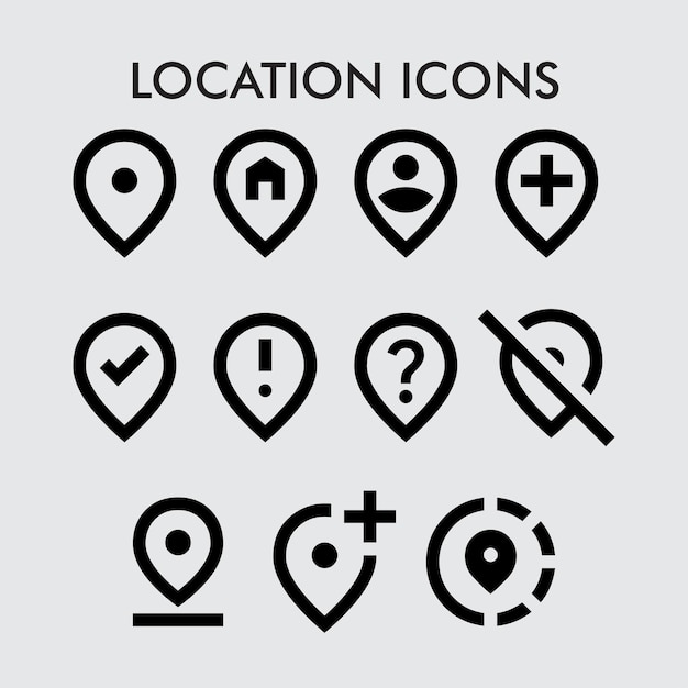 Colección de símbolos de iconos de punto de ubicación