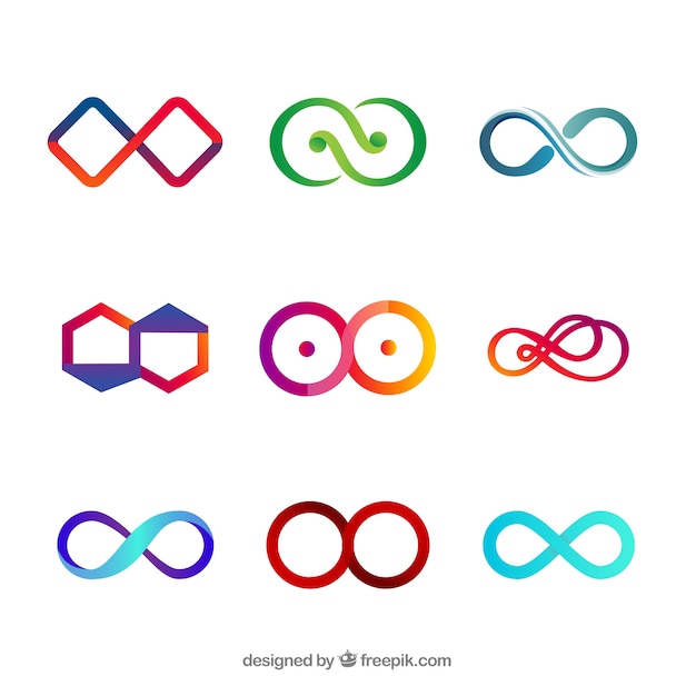 Colección de símbolos de infinito coloridos