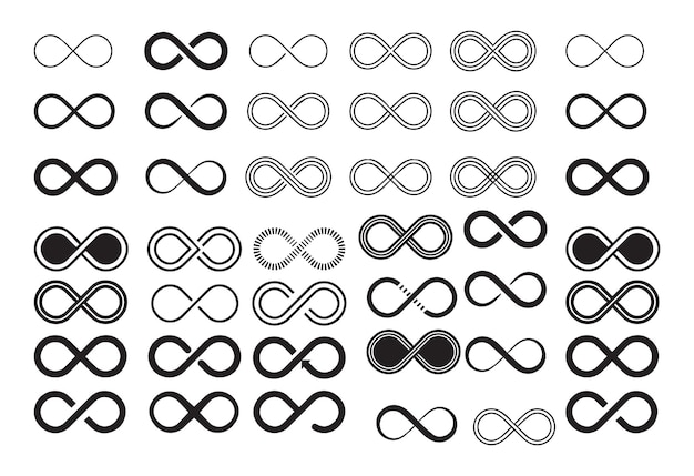 Colección de símbolos del infinito en varios estilos