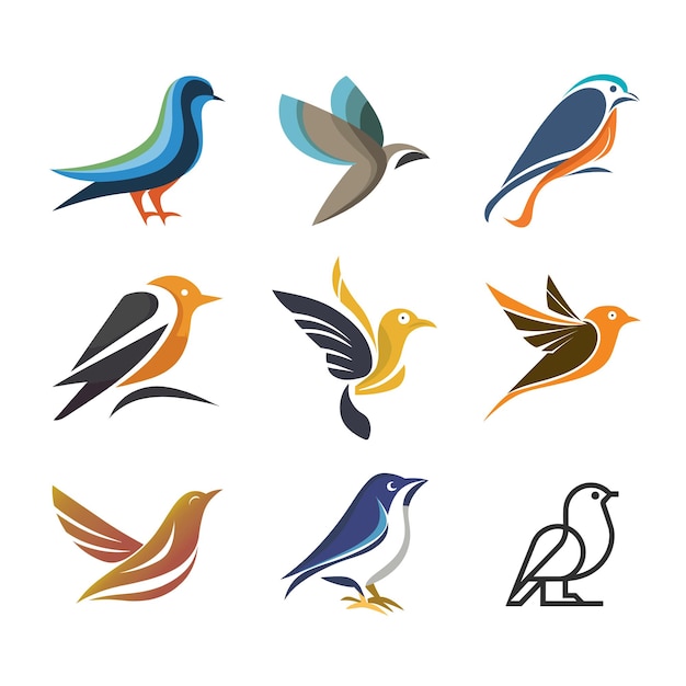 Colección de símbolos de logotipo de pájaros diseños modernos para negocios