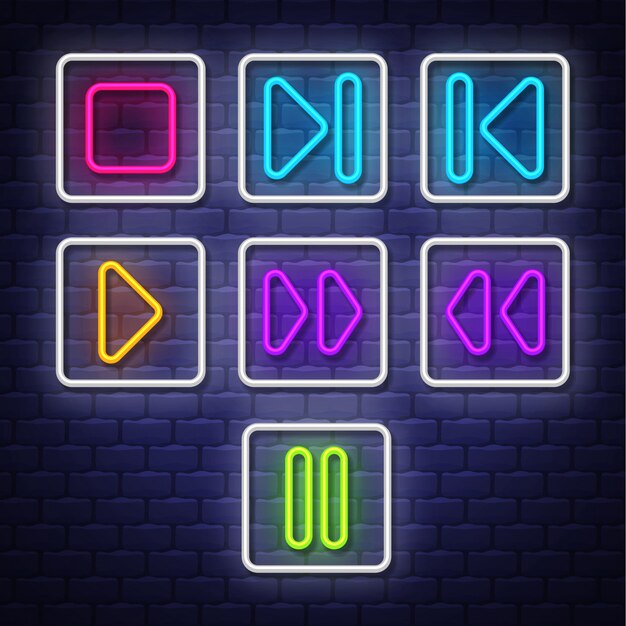 Colección de símbolos de música neon.