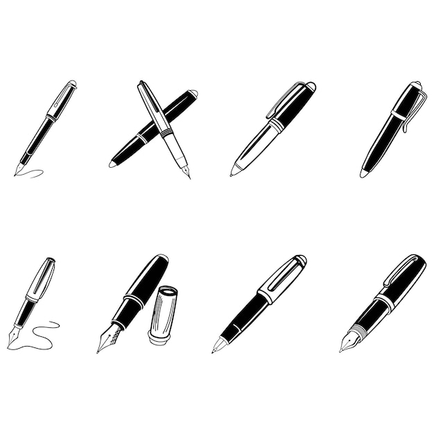 Colección de símbolos de pluma Logotipo de pluma Icono de pluma Dibujo de iconos de pluma y escritura Símbolos de marca de tinta