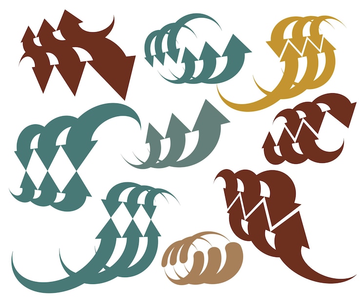 Vector colección de símbolos vectoriales de flechas abstractas, plantillas de diseño gráfico vectorial de un solo color, conjunto de iconos vectoriales.