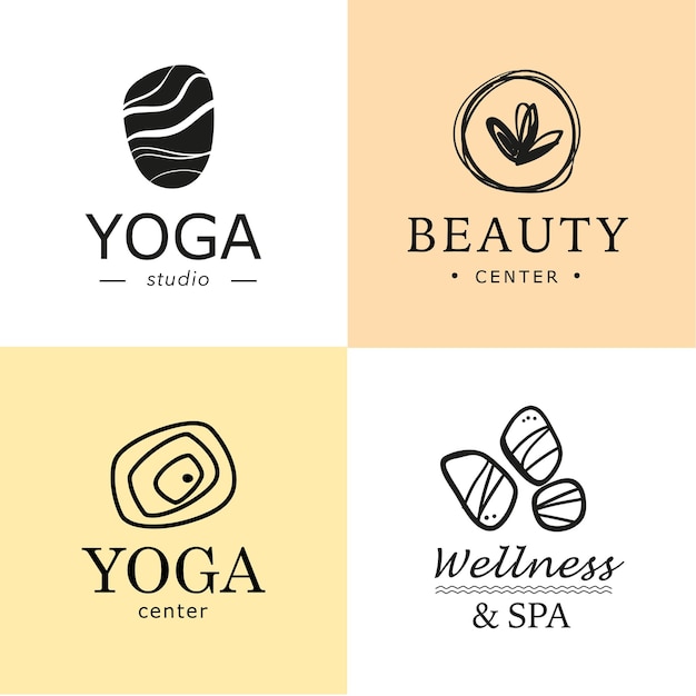 Colección de símbolos de yoga, belleza y spa en colores claros aislados.