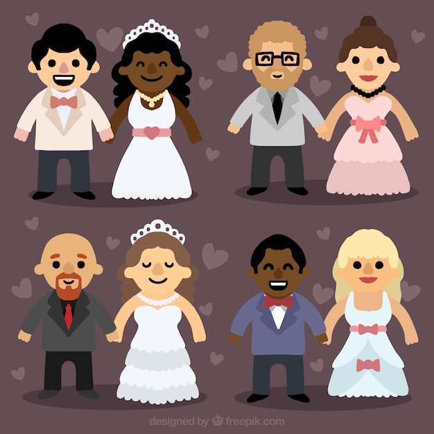 Colección de simpáticos personajes de boda