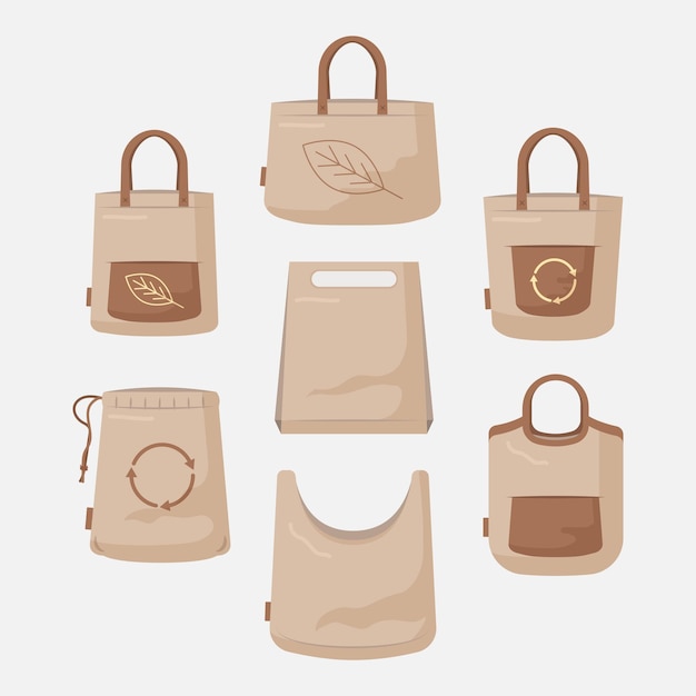 Vector colección simple de bolsas ecológicas en ilustración plana