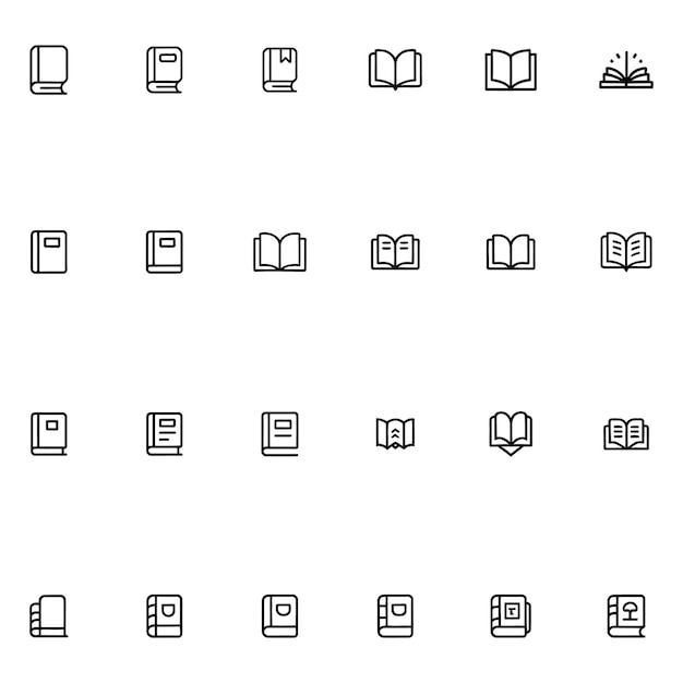 Colección de simples iconos de libros que representan la lectura y la educación