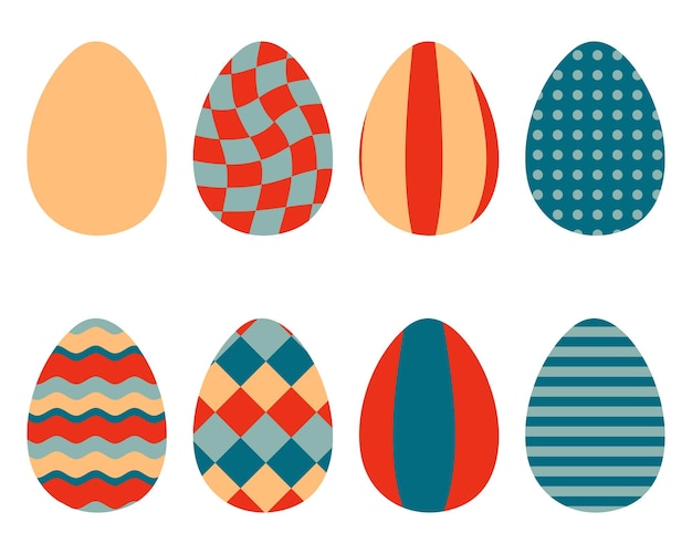 Colección de slipart de huevos de Pascua abstractos de estilo retro Perfecto para imprimir tarjetas de pegatinas Ilustración de vector aislado para decoración y diseño