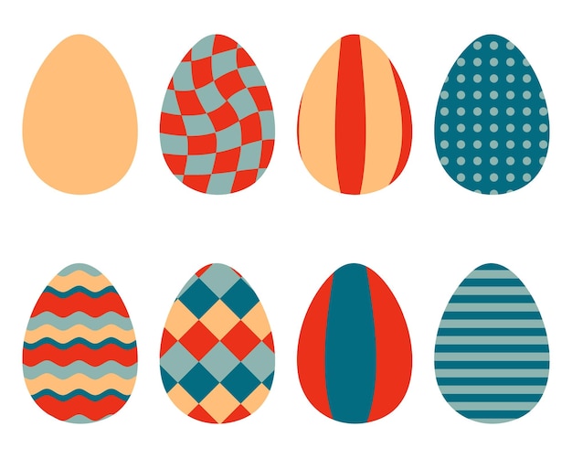 Colección de slipart de huevos de Pascua abstractos de estilo retro Perfecto para imprimir tarjetas de pegatinas Ilustración de vector aislado para decoración y diseño