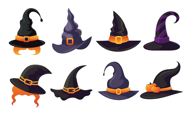 Vector colección de sombreros de bruja de halloween