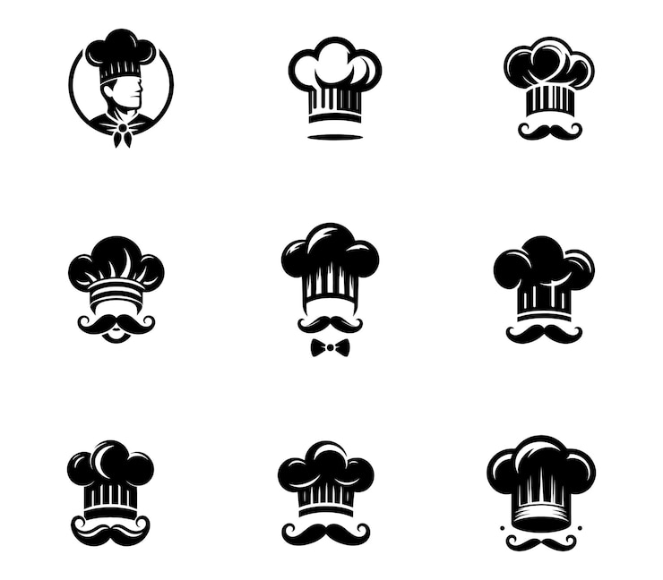 Colección de sombreros logotipo chef plantilla sombrero chef juego de sombrero de chef creativo juego de iconos logotipo del restaurante