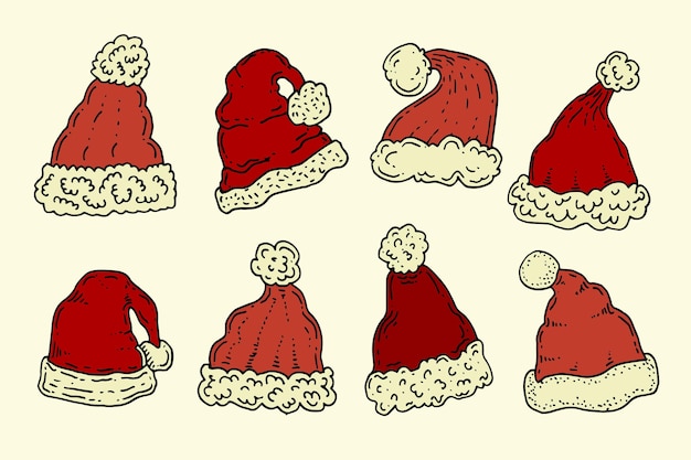 Colección de sombreros de navidad dibujados a mano
