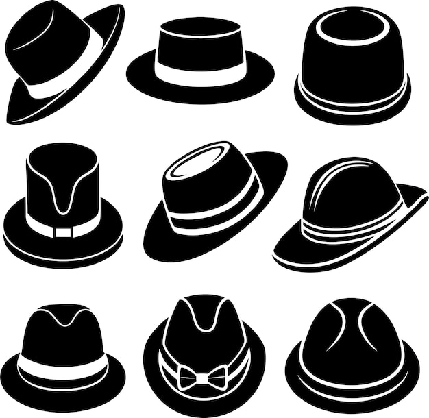 Colección de sombreros negros clásicos en silueta
