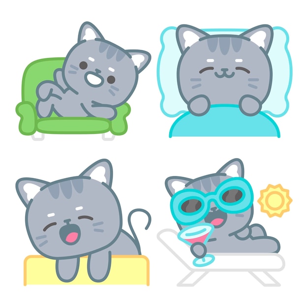 Vector colección de stickers chill out con el gato tomomi