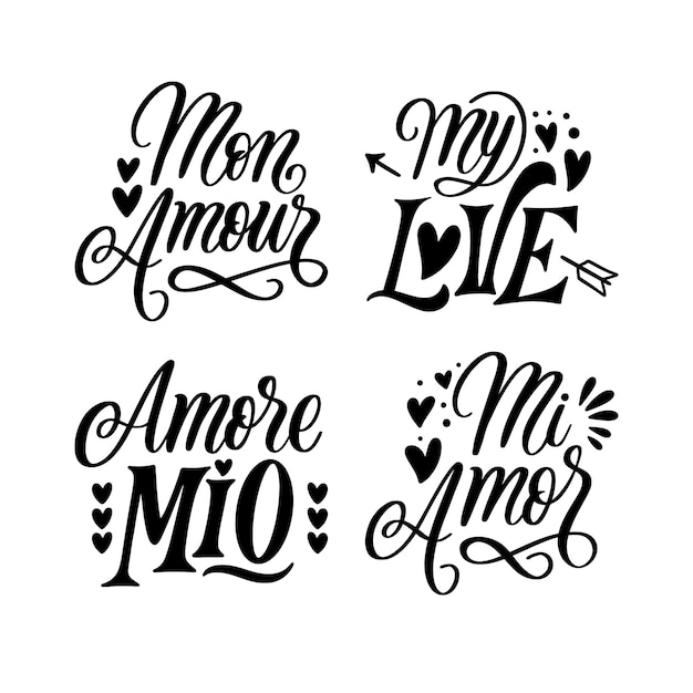 Vector colección de stickers de frases de amor de lettering