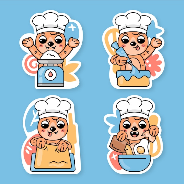 Colección de stickers de panadería y dulces con fred el zorro