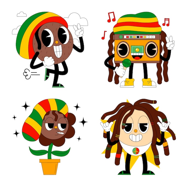 Vector colección de stickers de personas rasta ácidas